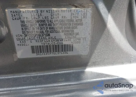 2016 Nissan Versa Note S Plus z USA, uszkodzony, nr VIN 3N1CE2CP7GL371336